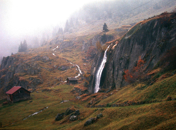 Fall Waterfall, small alpine farmingg village