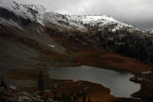 Upper Lake, Autumn, snow descending, North Wallowas
