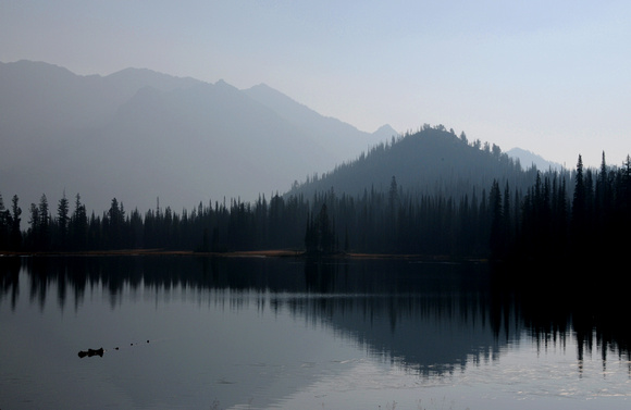 End-of-fire-season Smoke on Hidden Lake, October, the Wallowas
